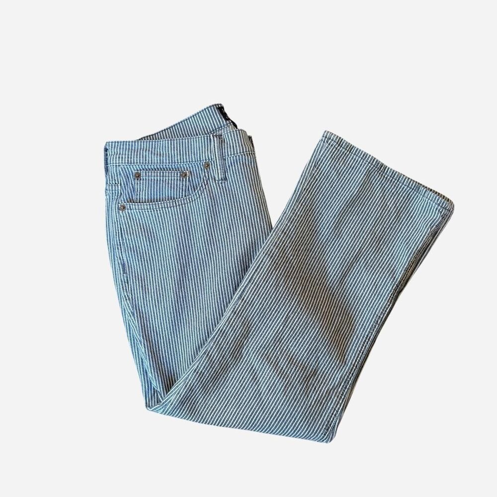 J. Crew Women's High-Rise Crop Flare Blue Pin Striped Jeans